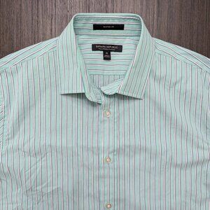 Banana Republic | Men's Green/White Striped Shirt